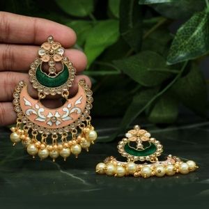 Kundan meenakari dangling earrings